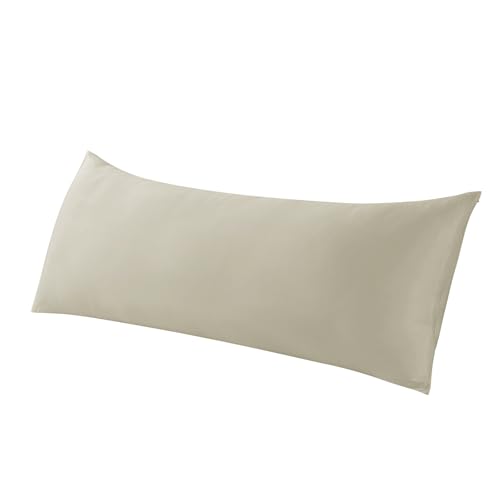 WhatsBedding Body Pillow Cover Cooling Fabric, Long Pillowcase Breathable & Skin-Friendly, Zipper Closure - Khaki (20x54 inch)