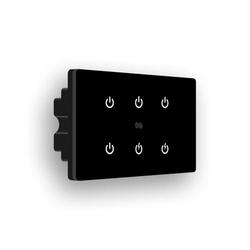 Image of IOTICS Smart Wifi Switch Board: 6 Switch with 2 x High Load (AC /Geyser) switch. Touch Control, Remote, App Control. Voice Control with Alexa & Assistant. Smart Touch Switch For Home Automation (Black)