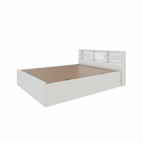 Image of VIKI Utility King Size Bed with Storage (70x80) | Engineered Wood Bed Frame for Bedroom | Modern Box Storage Cot | Frosty White Finish | Free Assembly | 1 Year Warranty