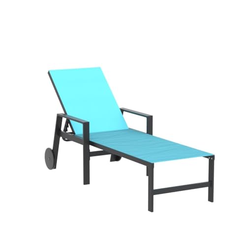 Image of PURPLE LEAF Patio Chaise Lounge with Wheels & Armrests, Turquoise Blue