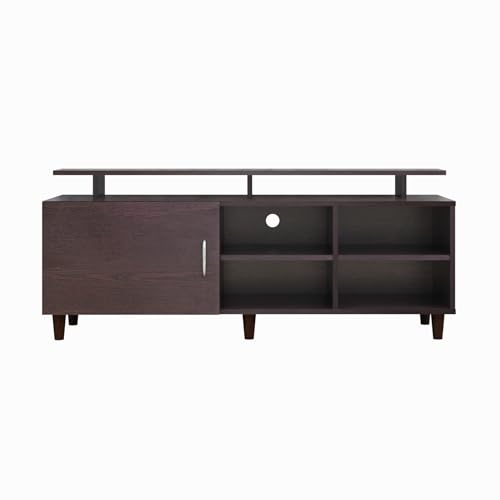 Image of VIKI Modern TV Unit for Living Room | Engineered Wood TV Cabinet with 1 Door Storage, 2 Open Shelves & Extension, Entertainment Unit, 140W x 48H x 40D cm | DIY | 1 Year Warranty (Wenge)