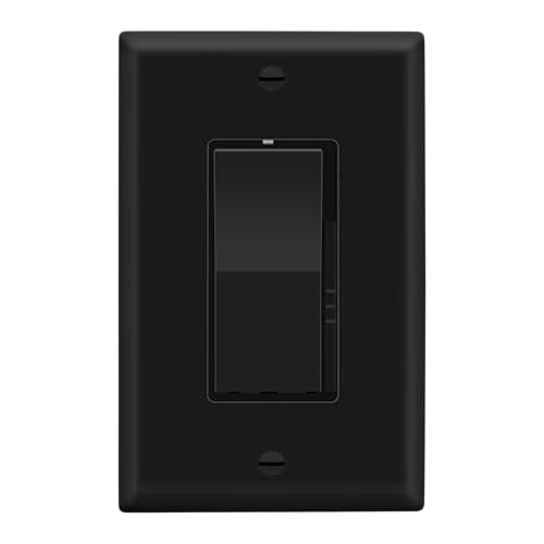 Image of LIDER Dimmer Paddle Switch for Dimmable 300W LED /CFL Lights, 1-Pole or 3-Way, 120 V, Modern Upgrade, Wall Plate Included, UL Listed, Thermoplastic, Matte Black, 1-Pack