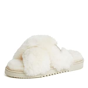 Fireside by Dearfoams Women’s Newcastle Crossband All Over Shearling Easy on/Off Slide Slipper