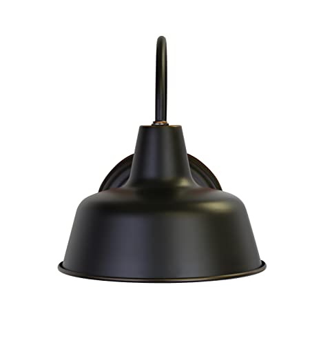 Image of Design House Mason Farmhouse Gooseneck Barn Light, Outdoor Exterior Porch or Patio Wall Light Fixture, Oil Rubbed Bronze, 8 Inch Diameter, 1-Pack, 519504 | Wall Mount, Modern Farmhouse, Steel, Lighting, 519504