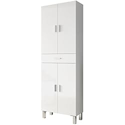 Persianas Para Armarios Leroy Merlin Habitdesign Columna de baño, Mueble de Lavabo, 4 Puertas y 1 cajón, Modelo Aruba, Acabado en Blanco Brillo, Medidas: 60 cm (Ancho) x 182 cm (Alto) X 29 cm (Fondo), Grande