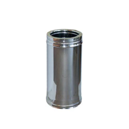 Tubo Coibentato Doppia Parete in Lana di Roccia - in Acciaio Inox AISI 316 BA SP. 5/10 – per Camini, Stufe a Pellet e Caldaie - Lunghezza 500 mm – Diametro 100-150 mm