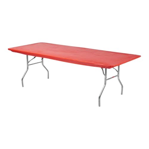Image of Kwik-Covers 6' Rectangle Plastic Table Covers 30 inch x 72 inch, Bundle of 5 (Red)