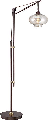 Franklin Iron Works Calyx Industrial Vintage Downbridge Task Floor Lamp Led 66" Tall Bronze Cognac Glass Bright Lighting Dimmable Antique Edison Bulb For Living Room Reading House Bedroom Home #TOP1