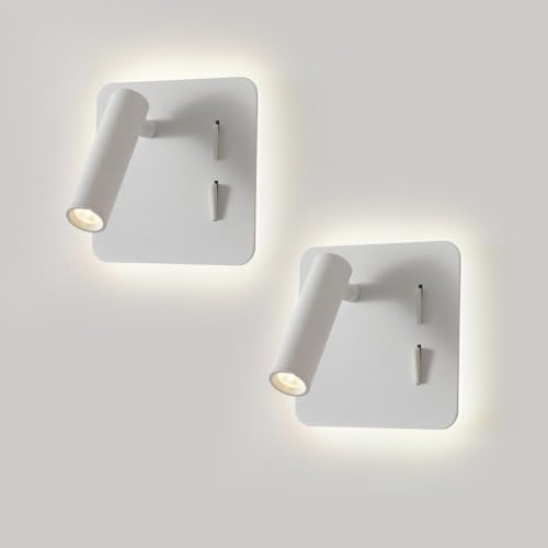 Lampada da lettura da parete, 2 lampade da parete con interruttore, colore bianco, moderna lampada da parete a LED per interni 3 W + 8 W, orientabile a 180°, illuminazione da parete per camera da