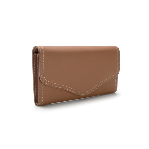2R Fine Grained Cowhide Leather Wallet, Long Flap Design with Multiple Card Slots (Brown)2