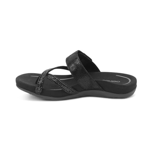 Image of Aetrex Izzy Adjustable Orthopedic Slide Sandals for Women - Pressure Relief Pain, 11.5-12, Black-sparkle