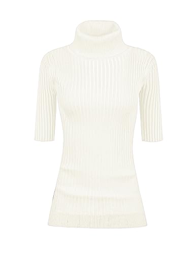 Image of v28 Women Turtleneck 1 /2 Half Sleeve Highly Stretchy Ribbed Knit Fitted Sweater