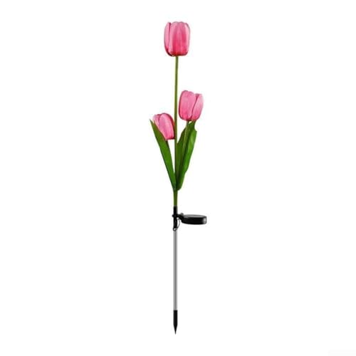 Lampe solaire tulipe réaliste à 3 têtes, piquet de jardin LED pour allée et décoration extérieure, économie d'énergie et résistant aux intempéries (C)
