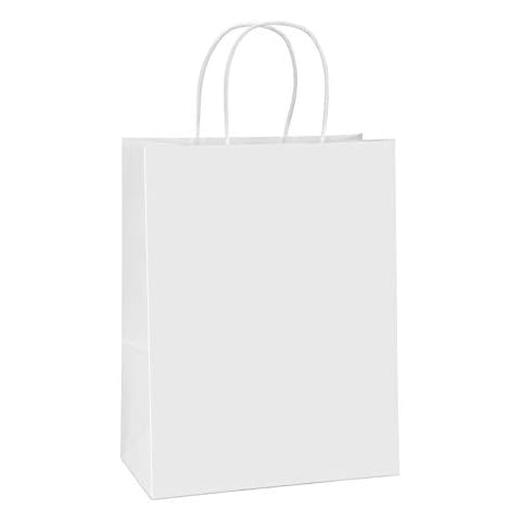 BagDream Paper Bags 10x5x13 100Pcs White Kraft Paper Gift Bags, Shopping Bags, Merchandise Bags, Retail Bags, Party Bags, Gift Bags with Handles Bulk, 100% Recyclable Paper Bags Cover