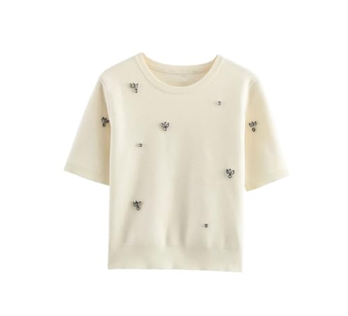T-shirt en tricot col rond femme en maille fine, haut d'été élégant