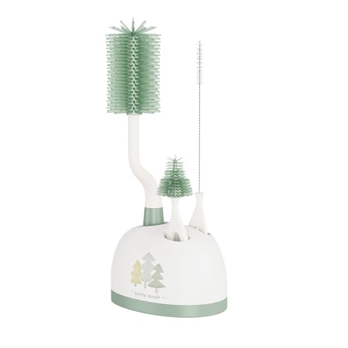 Image of ePiiChua Silicone Bottle Brush Set with Stand, Bottle Cleaning Brush Cleaner Set, Long Handle 3 in 1 Multipurpose Silicone Baby Bottle Straw Cleaner Brush (Sage Green)