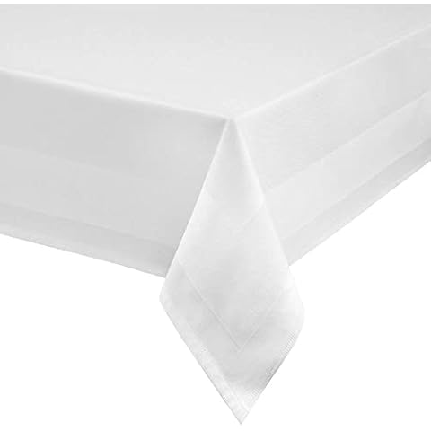 texpot Damast Tischdecke 140 x 300 cm weiß mit Atlaskante bei 95°C waschbar 100% Baumwolle hochwertige Vollzwirnqualität Cover