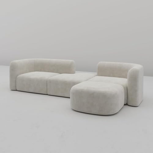 Image of 116 inch Luxury Modern Tight Curved Back Velvet Sofa, Minimalist Style Comfy Couch for Living Room Apartment, 4 Seater Modular Sectional, Cream
