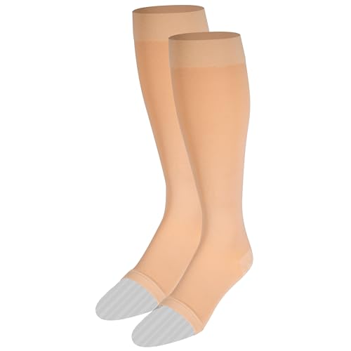 NuVein Medical Compression Stockings, 30-40 mmHg Support, Women & Men Knee Length, Open Toe, Beige, Medium (short length)