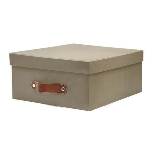 Duartee&Co Caja Organizadora Decorativa Medium 35×30×15 cm | Forrada a Mano con Papel Laminado y Herraje de piel | Ideal para Closets y Espacios del Hogar (Arena Lino)