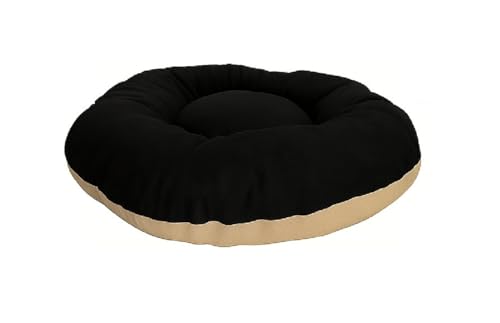 Image of The Pets Company Calming Dog & Cat Bed | Soft Fluffy Donut Reversible, Washable Pet Bed for Puppies | Cozy Plush Anti-Anxiety Cushion |, (L-34 Inch x B-34 Inch x H-5.5 Inch), Black & Beige-Large