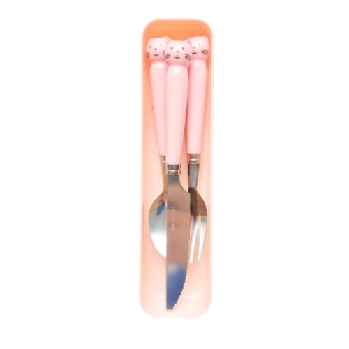 CONJUNTO DE TALHER INFANTIL 3 PEÇAS: COLHER, GARFO E FACA SEM PONTA, ACOMPANHA CASE - ESTOJO DE TALHERES EM INOX E CABO PLÁSTICO PARA CRIANÇAS. IDEAL PARA LEVAR NA LANCHEIRA