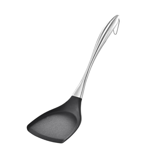 Honglida Premium Silicone Wok Turner BPA Free 600ºF Spatula Stainless Steel Handle 14-1/5 Inch for Non Stick Cookware (Black)