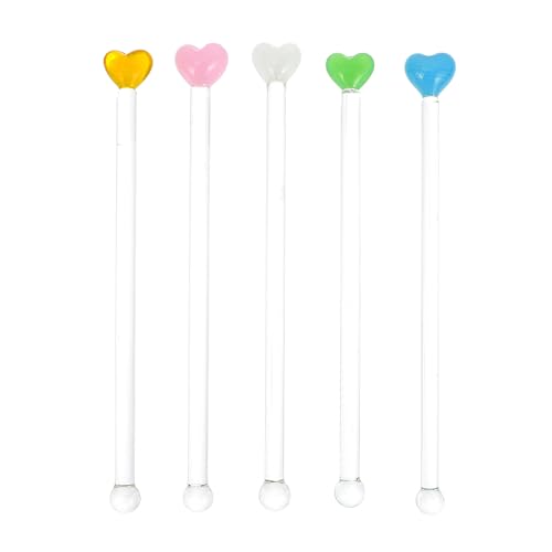 STOBAZA 5Pcs Heart Shaped Stirring Sticks Creative Drink Mixer for Cocktails Juices Safe High Grade Material present for Friends