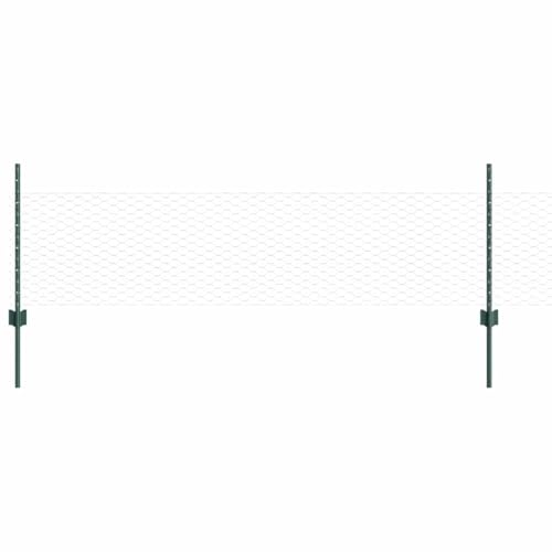vidaXL Set de cercas de jardín hexagonal de acero pintado en verde de | Fencing metálico resistente a los UV incluye 1 rollo y múltiples postes diseño duradero para solución de cercado o delimitació