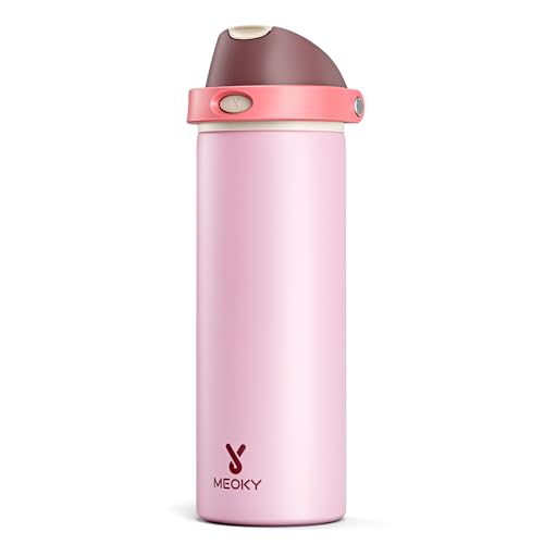 Image of 24 oz Insulated Water Bottle for Sports: Meoky Stainless Steel Water Bottle with Straw and Spout Lid - Leak Proof, Cold for 24 Hours, Fits in Car Cup Holder, BPA-Free for Women Travel, Angel Food Cake