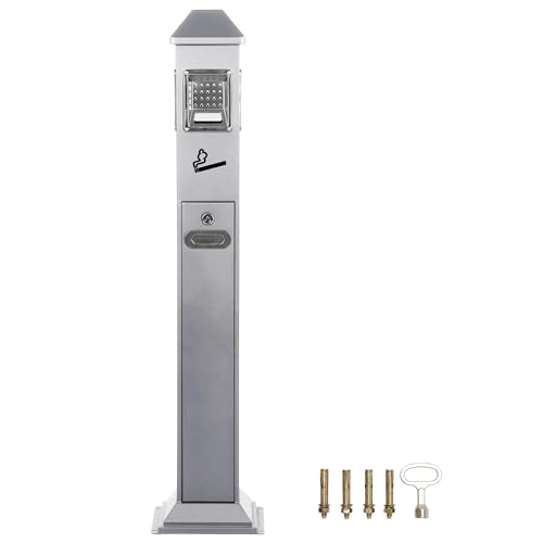 Image of lukar Commercial Trash Receptacle Outdoor Metal Trash Can Heavy Duty Standing Ash Bin for Patios Gardens Hotels Pubs Offices (Silver)