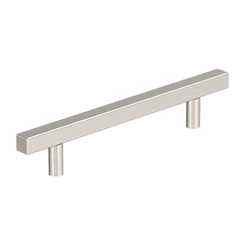 Image of Amerock 10 Pack 5-1 /16 inch Bar Pulls Square Satin Nickel Drawer Pull | 5-1 /16 inch (128mm) Center-to-Center Mounting Distance and 7-3 /8 inches Overall Length, Durable Zinc Cabinet Hardware