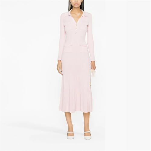 Hndudnff Women's Lapel Slim Fit Knitted Midi Dress Waisted Office Long Dress4