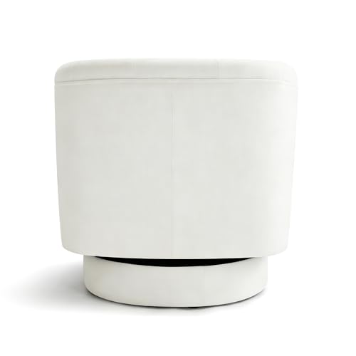 Image of Swivel Barrel Accent Chair, Living Room Arm Chair, Set of 2, White | Round Chenille Modern Upholstered Comfty Reading Nook Chairs for Bedroom, Small Club Armchair, Single Sofa Side Chair
