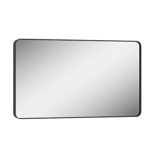 Keonjinn Black Vanity Mirror, 40 x 24 Inch Rounded Rectangle Matte Black Bathroom Mirrors for Over Sink, Anti- Rust Farmhouse Mirror with Seamless Metal Frame, HD Tempered Glass, Sandblasted Finish by Keonjinn - Used condition - Image 8