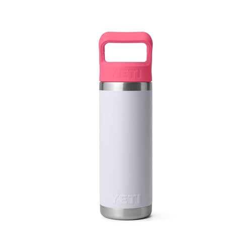 Image of YETI Rambler 18 oz Bottle, Vacuum Insulated, Stainless Steel with Color Matching Straw Cap, Mist /Pink /Grasshopper