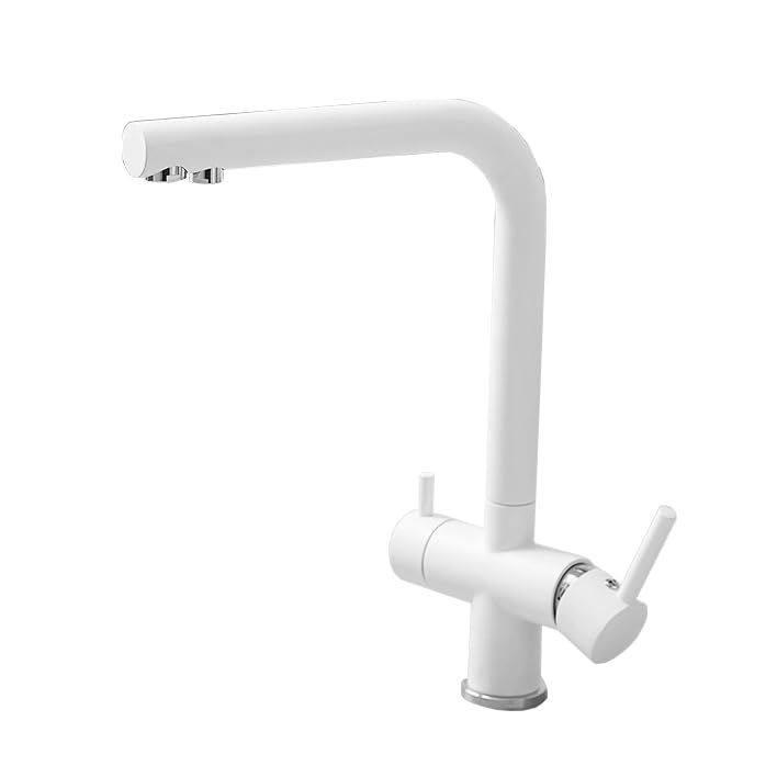 Grifo Cocina Fregadero de 3 Vías Grifo Cocina con Osmosis Integrado Grifo de Cocina Giratorio 360 ° Grifo de Cocina con 2 Palancas 3 en 1 Blanco