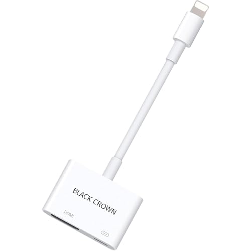 Image of BLACK CROWN Lighting to HDMI Adapter Digital AV, for Pad Phone to HDMI Adapter 1080P with Lighting Charging Port Compatible with Phone and Pod Models and TV Monitors Projectors