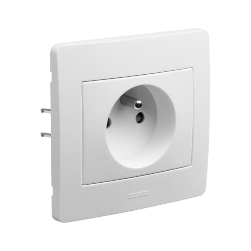 DEBFLEX - DIAM2 - Prise Électrique 2P+T - Prise Murale 16A Complète Avec Sécurité Enfant - Installation Encastrée - Blanche - 85 x 82 x 42 mm