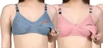Nursing Bra with Adjustable Straps, Cotton Blend, Blue and Pink, Pack of 2, Full Coverage Wireless-image-26