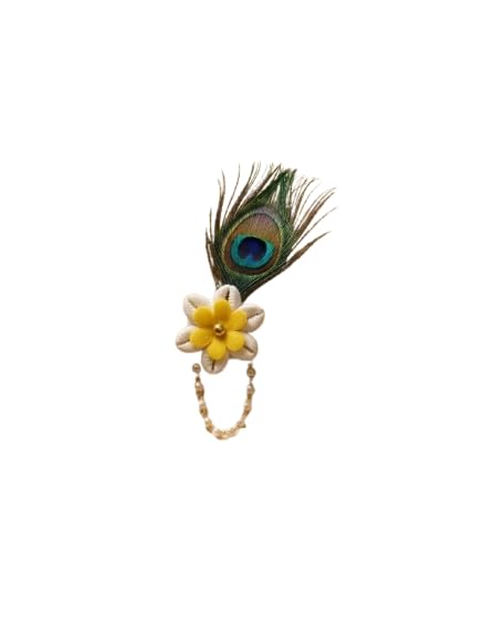 DORI Peacock Feather Flower Brooch Pin | Wedding Safa Pagdi Brooch with Pearl Chain | Decorative Groom Sherwani Accessory | Trousseau Packing & Hamper Decoration-image-16