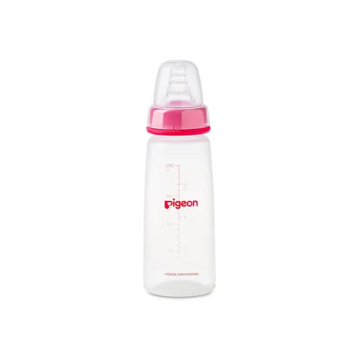 Pigeon Slim Neck Plastic Feeding Bottle With Transparent Cap, Ultra Soft Silicone Nipple, Anti Colic, BPA & BPS Free, 3+ Months, Assorted Colours, 200ml