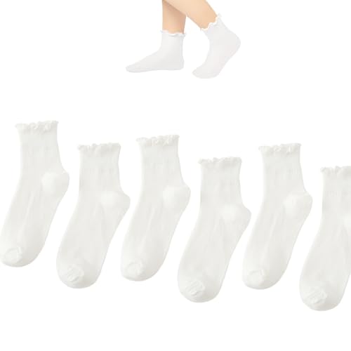 3 Pairs Ruffle Socks for Girls, Casual Cute Turn-Cuff Socks, Soft Breathable Knit Cotton Ruffle Ankle Socks