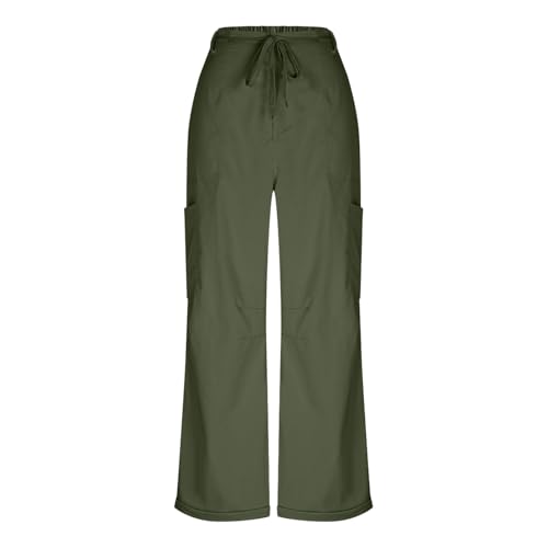 Womens High Waisted Cargo Pants Straight Leg Baggy Drawstring High Waist Trousers Trendy Y2k Pants with Pockets3