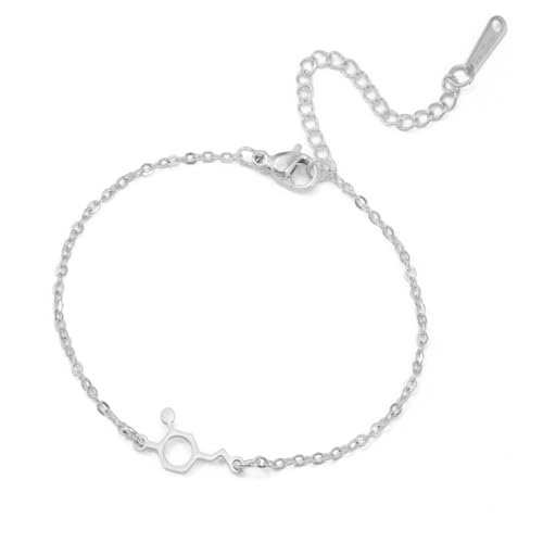 TEAMER Bracciale molecola di dopamina Ciondolo scientifico Acciaio inossidabile Gioiello alla moda per la scienza e la chimica Piacere per donne e uomini (Argento)