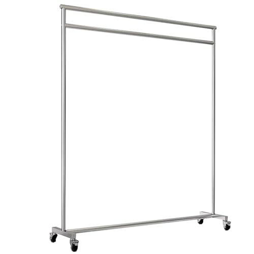 Percheros burro Perchero De Una Sola Barra Con Ruedas, Perchero Resistente Para Colgar Ropa, Carga 136Kg, Barra Para Ropa De Acero Inoxidable Plateado Para Dormitorio, Lavadero, Tie(Size:100X40X160CM)