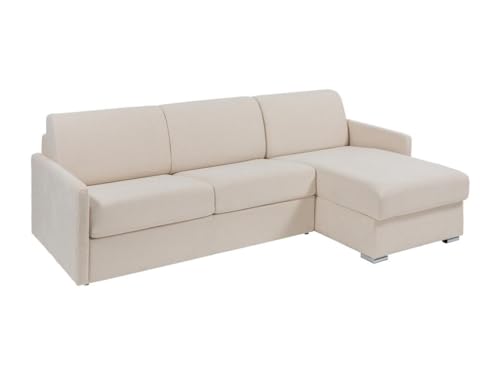 Vente-unique-Sofá Cama esquinero Tipo Italiano y Reversible de Tela Beige - Cama de 160 cm con Lamas Anchas - Colchón de 18 cm - CALIFE