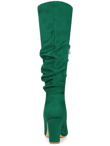 Allegra K Allegra K Women's Slouch Pointed Toe Chunky Heel Green Knee High Boots 7 m US