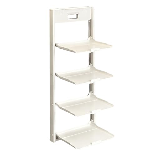 Zentriva Estante de almacenamiento de cocina montado en la pared con organizador de ventosas, bandeja plegable para servir, estante de encimera para cuencos y platos, color blanco, L