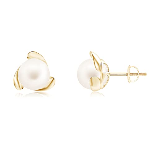 Angara Pearl Studs Earrings For Women, Girls In 14K Yellow Gold (Grade-Aa | Size-8Mm) | June Birthstone Jewelry Gift For Her | Birthday | Wedding | Anniversary | Engagement #TOP9